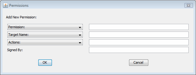 Permissions dialog to add a new permission